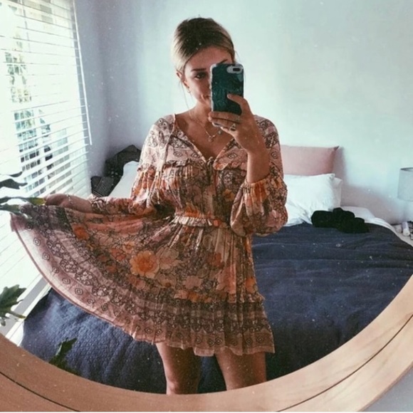 SOLD OUT Gypsy Boho Festival Floral Mini Long Sleeve Dress - Picture 6 of 8